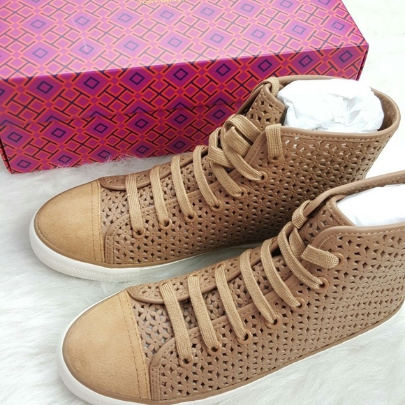 Tory Burch Shoes - TORY BURCH FLORAL PERFORATED HIGH TOP SNEAKERS